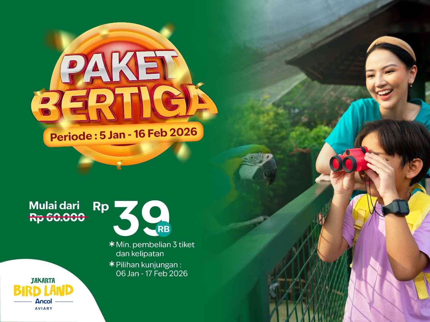 Bertiga ke Jakarta Bird Land mulai dari 39rb perorang! Hemat Banget!